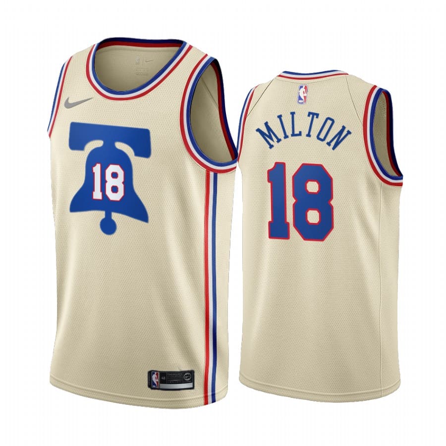 Баскетбольная джерси 2020-21 Philadelphia 76ers #18 Shake Milton Earned Edition Cream Swingman Jersey