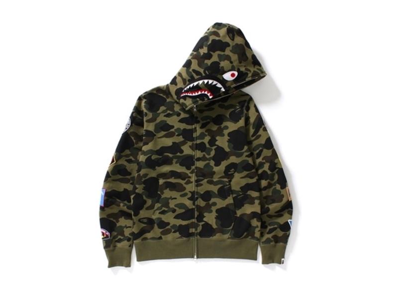 Худи BAPE 1st Camo Multi Logo Shark Full Zip Hoodie Green Camo