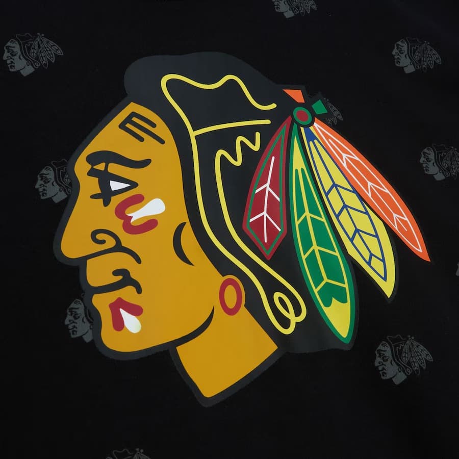 Худи Mitchell & Ness Black Chicago Blackhawks Allover Print Fleece Pullover Hoodie