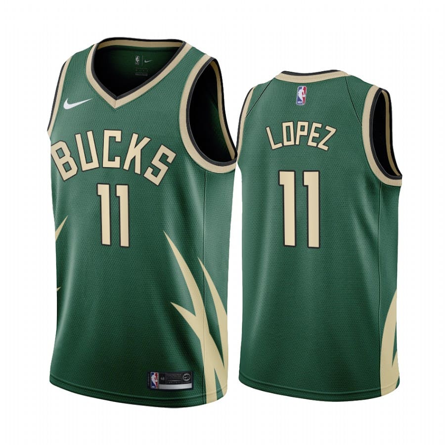 Баскетбольная джерси 2020-21 Milwaukee Bucks #11 Brook Lopez Earned Edition Green Swingman Jersey