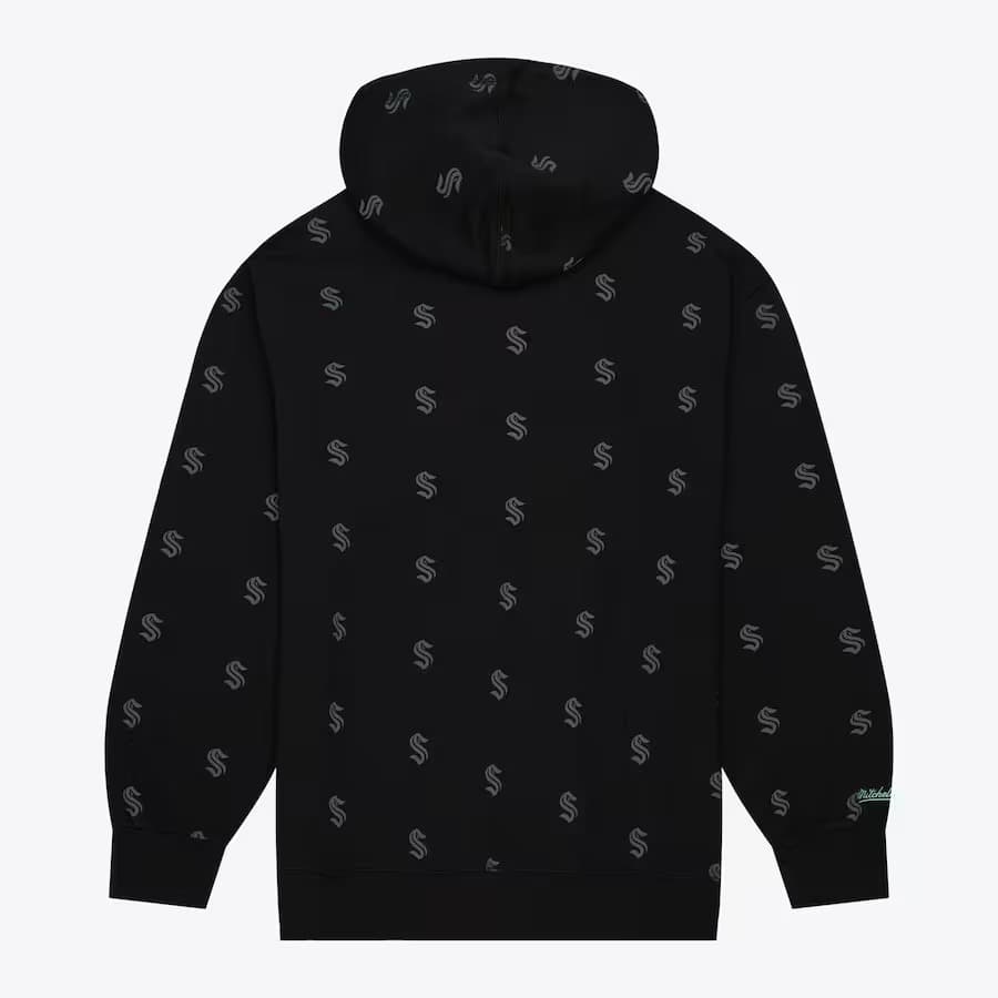 Худи Mitchell & Ness Black Seattle Kraken Allover Print Fleece Pullover Hoodie