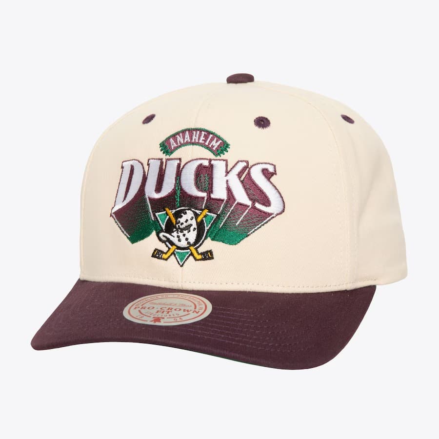 Бейсболка Mitchell & Ness Cream Anaheim Ducks Vintage Hockey Horizon Pro Crown Snapback Hat
