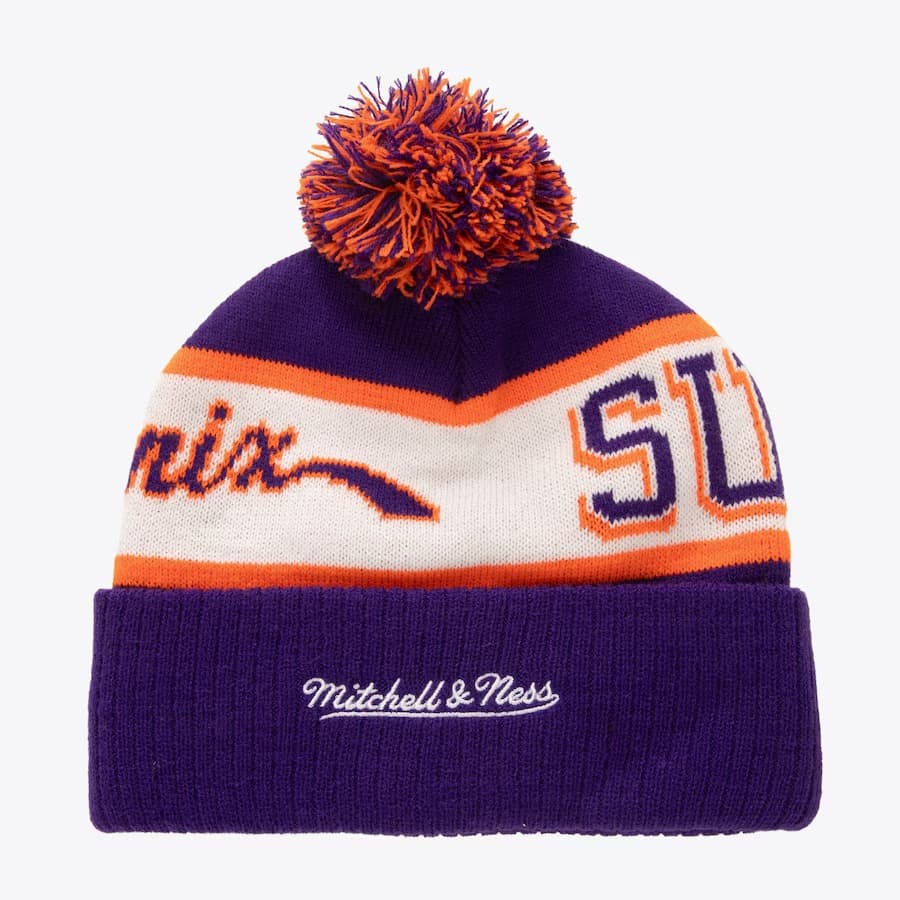 Шапка Mitchell & Ness Purple Phoenix Suns Hardwood Classics Block Sweep Cuffed Knit Hat with Pom