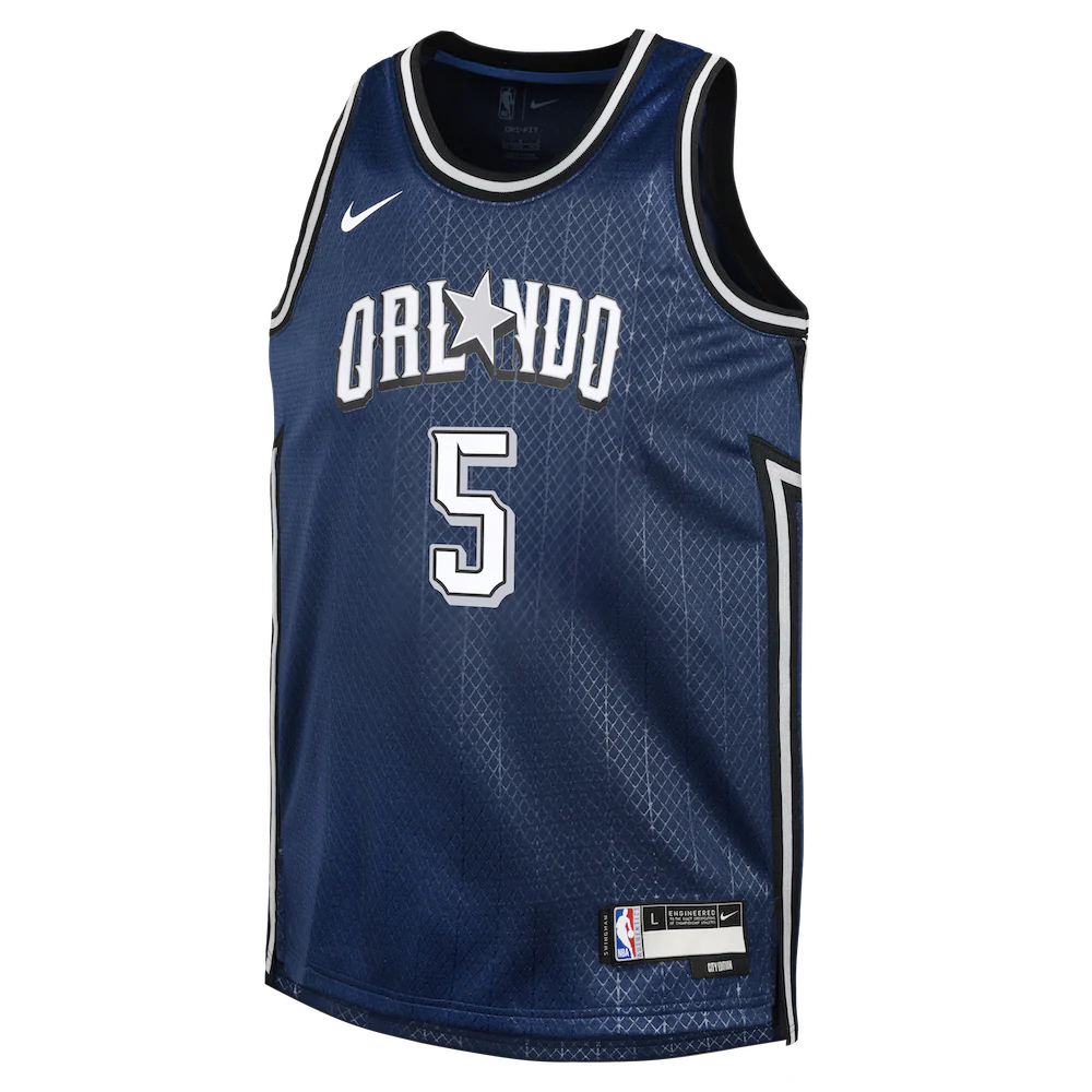 Баскетбольная джерси 2023-24 Orlando Magic Paolo Banchero #5 Youth Swingman City Edition Navy Jersey