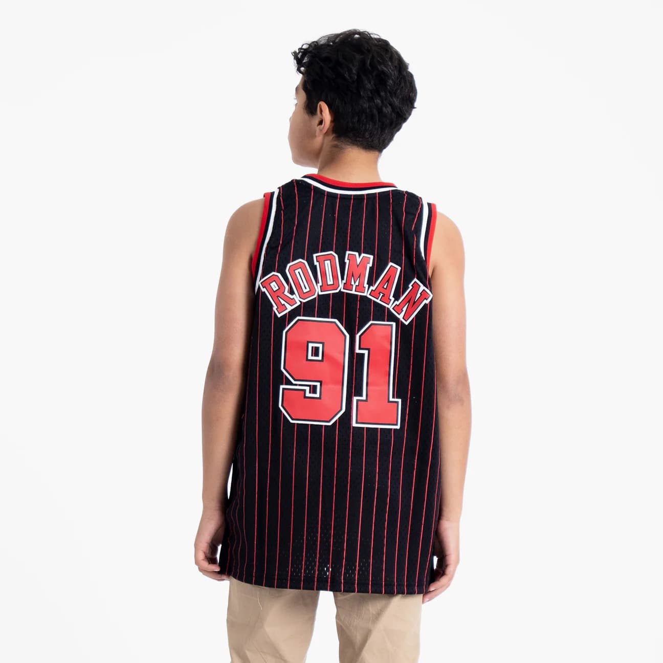 Баскетбольная джерси 1995-1996 Chicago Bulls Dennis Rodman #91 Youth Swingman Hardwood Classic Pinstripe Jersey