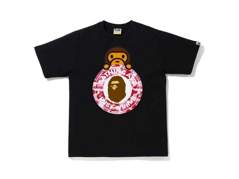 Футболка BAPE ABC Camo Milo on Busy Works Tee Black/Pink
