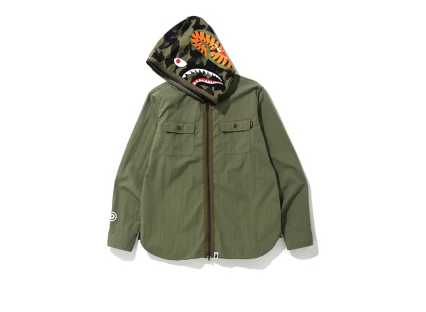 Рубашка BAPE 1st Camo Shark Hoodie Shirt Olive Drab