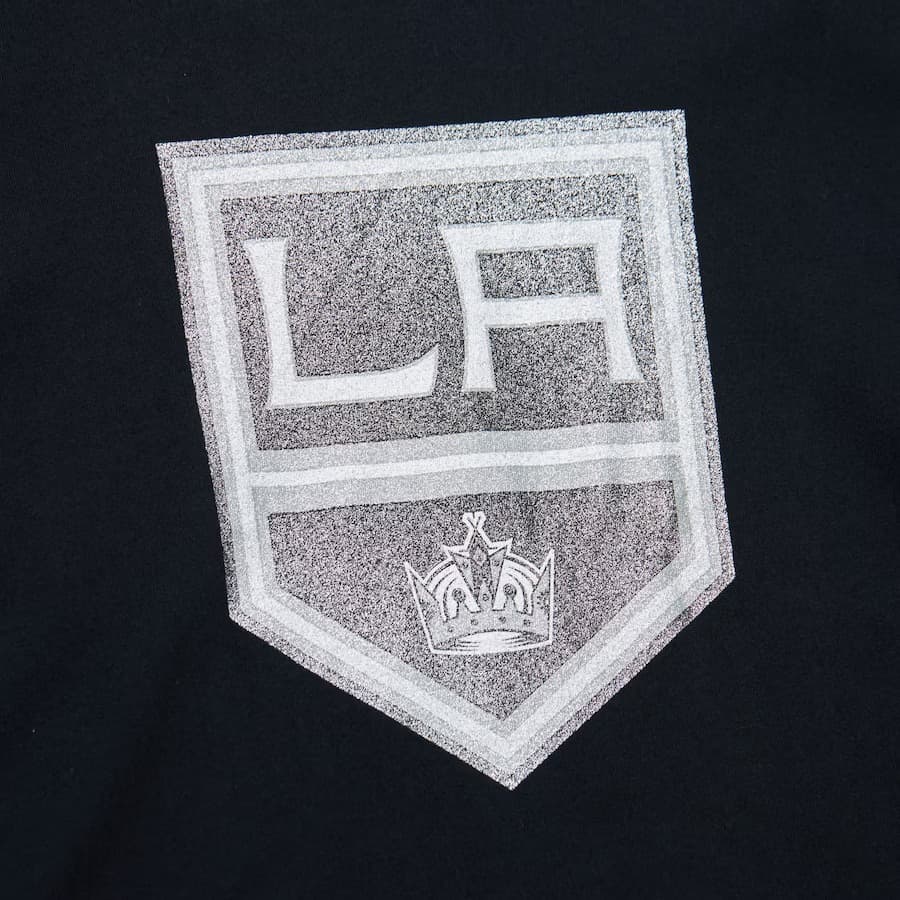 Топ Mitchell & Ness Women's Black Los Angeles Kings Glitter Long Sleeve Cropped Top