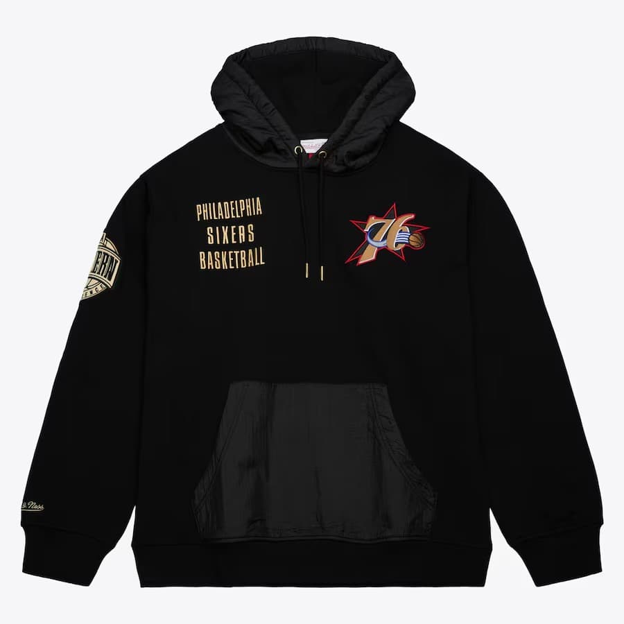 Худи Mitchell & Ness Black Philadelphia 76ers Team OG 2.0 Vintage Logo Fleece Pullover Hoodie