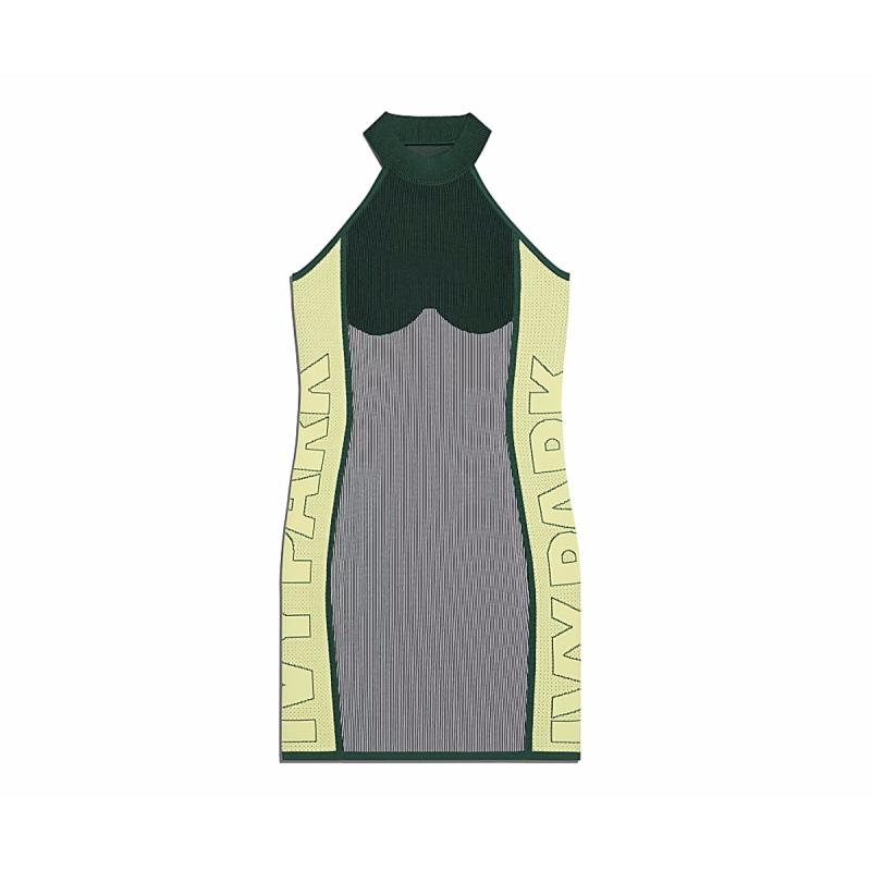 Платье adidas Ivy Park Knit Logo Dress (Plus Size) Dark Green/Black/Green Tint/Yellow Tint